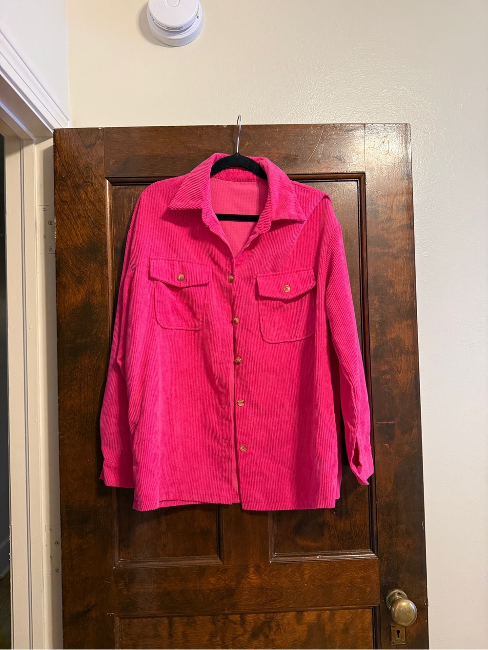 Bright Hot Pink Corduroy Button-Up Shirt